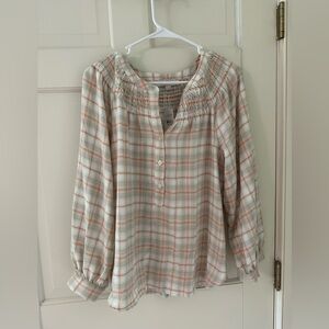 LOFT Cream Long Sleeve Relaxed Blouse